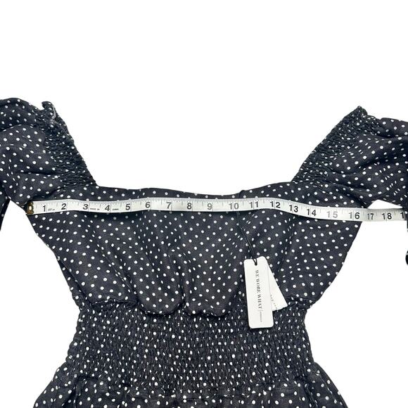 WeWoreWhat | Women | 100% Linen Black Polka Dot Smocked Short Romper | Large - Picture 6 of 16